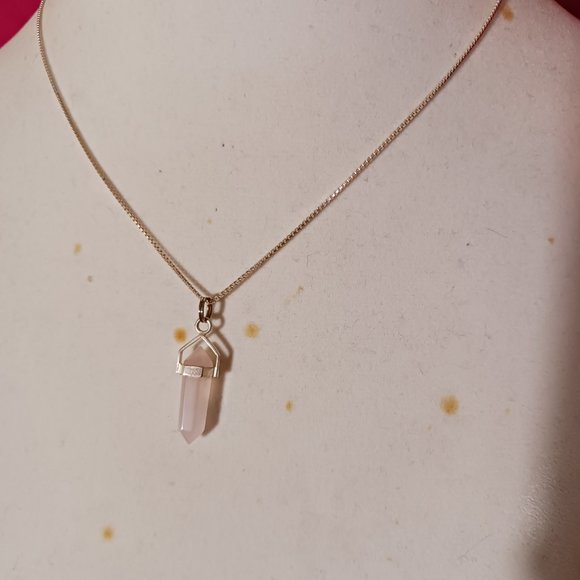 90s Vintage Sterling Silver and Rose Quartz Pendant Necklace - Picture 4 of 11